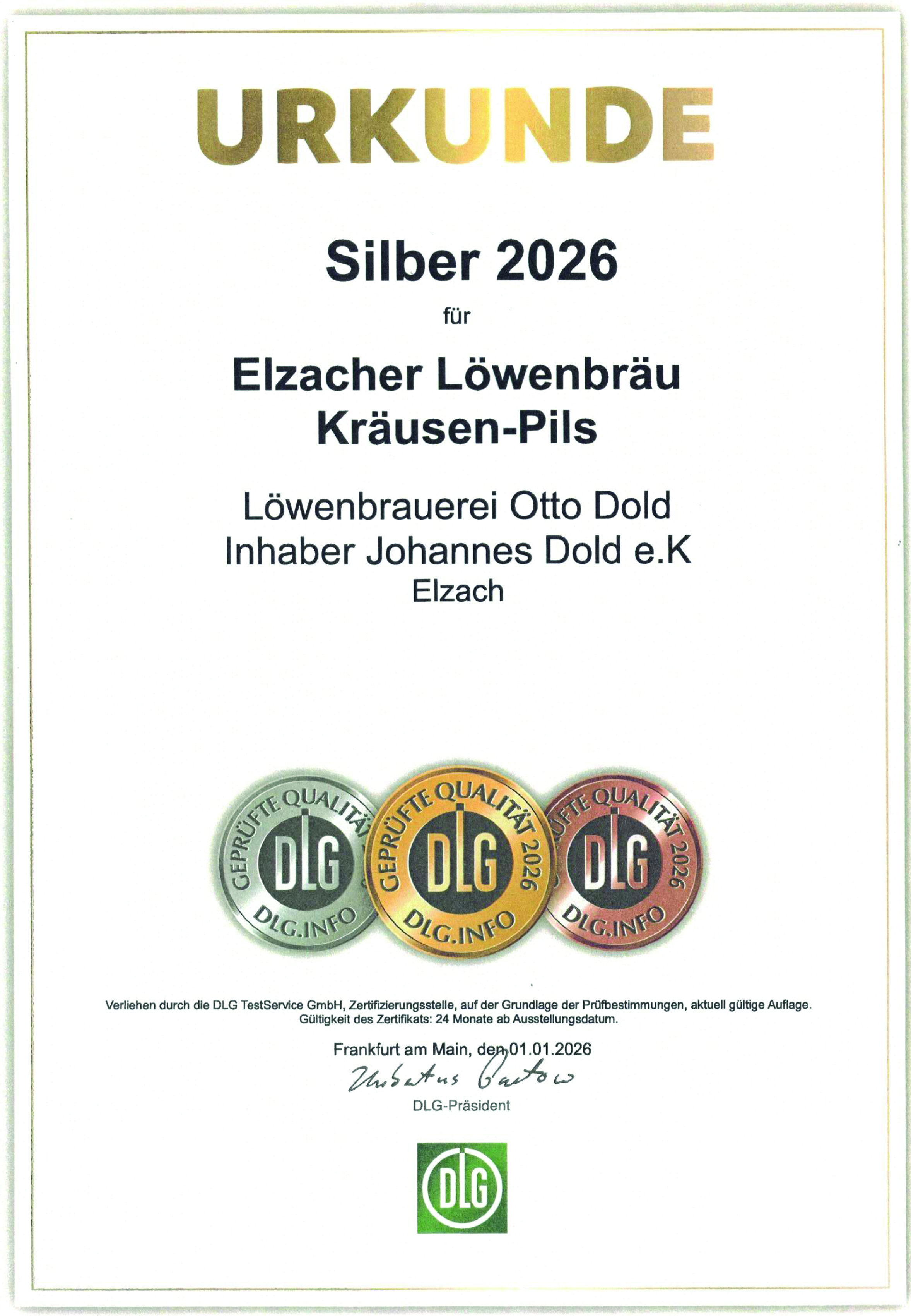 Silberner Preis 2026 - Kr�usen Pils